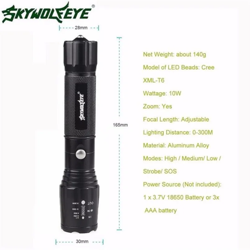 Тактический светодиодный Фонарь Sky Wolf Eye G700 супер яркий военный светильник с