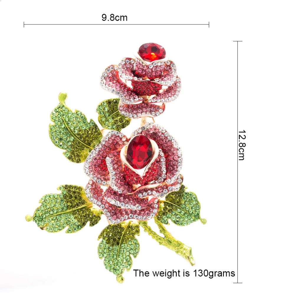 Красивые красные со стразами большой цветок шиповника брошь булавки для женщин