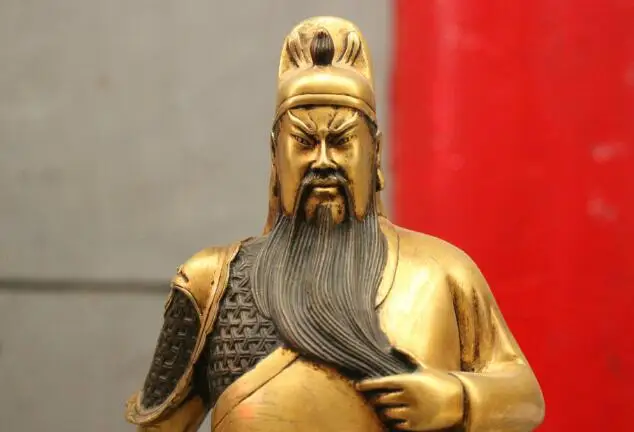 25cm Folk Chinese Pure Bronze 24K Gold Warrior GuanGong Guan Yu God Statue Hold Sword | Дом и сад