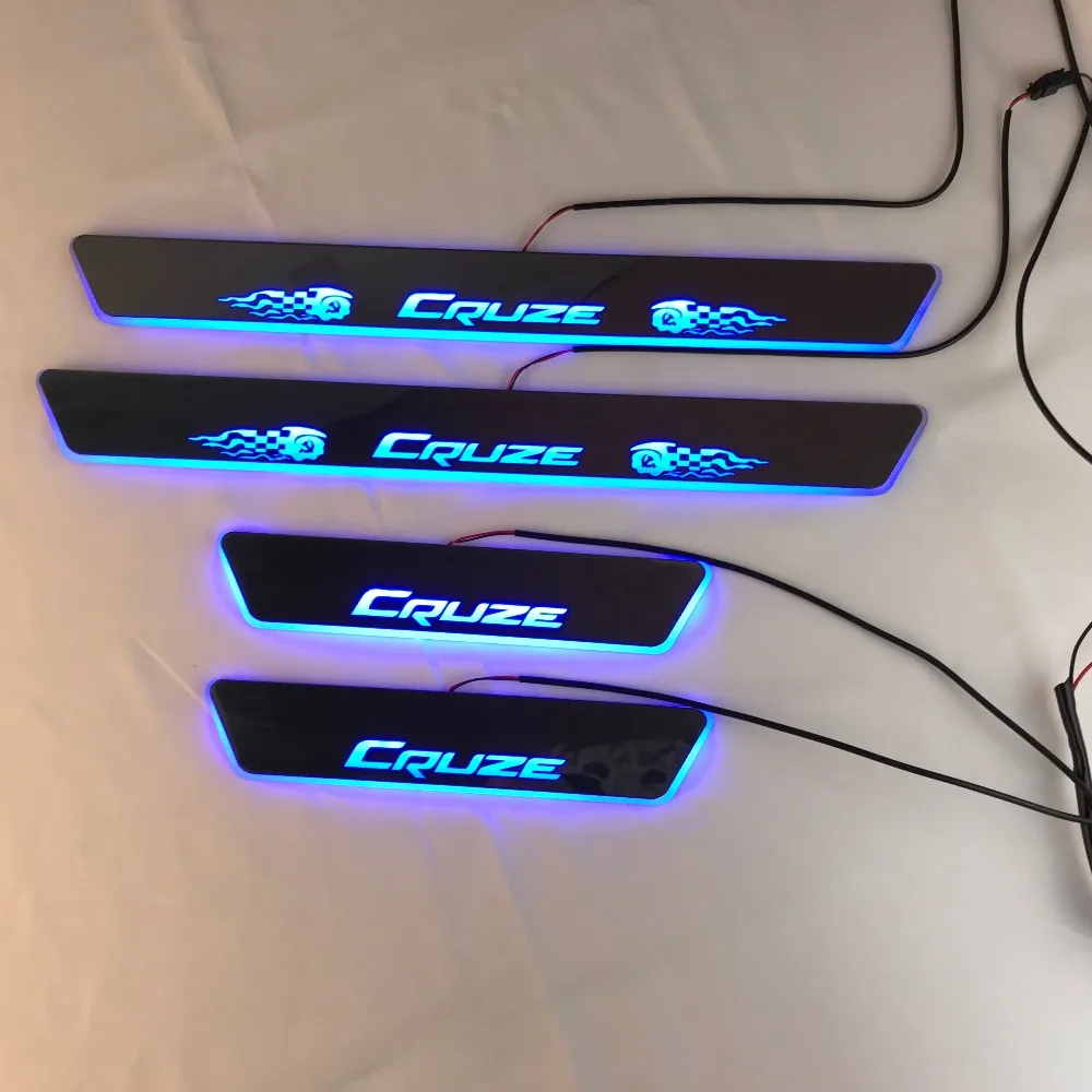 RQXR led движущиеся двери потертости для chevrolet cruze динамический порог пластина плоский накладной поток/фиксированный свет, 4 шт