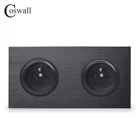 Coswall чернаяСеребристая серая алюминиевая металлическая панель, двойная французская стандартная настенная розетка, заземленная с защитным замком для детей