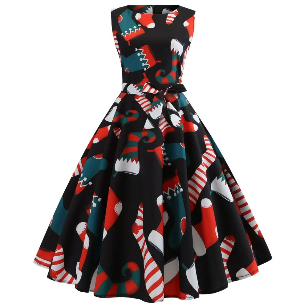 Женское платье с рождественским принтом элегантное приталенное винтажное