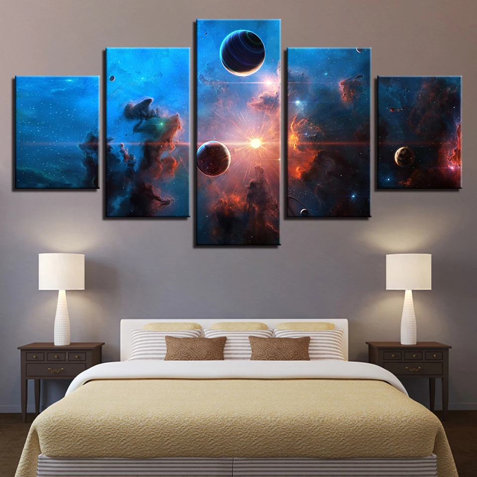 Spaceman Earth Jupiter Venus Sun Moon Universe 5 Piece Wall Pictures For Living Room color Painting Art Home Decor Abstract 17 | Дом и сад