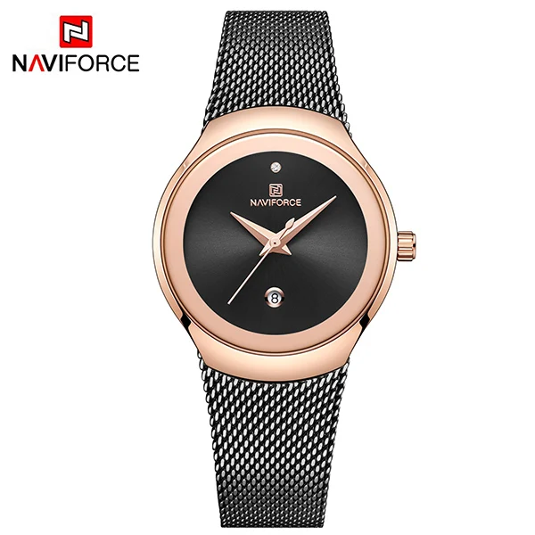 black NAVIFORCE женские часы Топ люксовый бренд леди мода повседневное простой стальной сетчатый ремешок наручные часы подарок для девочек Relogio Feminino - Цвет: black