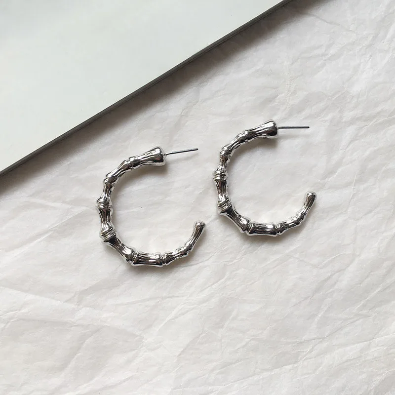 01-8 silver L RE модные серьги из сплава серебра и золота с бамбуком для женщин и мужчин, открытые панковские круглые серьги-гвоздики, Винтажные Ювелирные изделия B34 - Окраска металла: 01-8 silver L