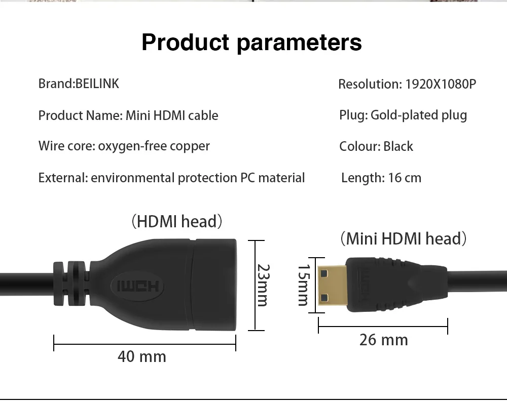 BILINK Mini HDMI Мужской к HDMI Женский адаптер кабель конвертер 1080P