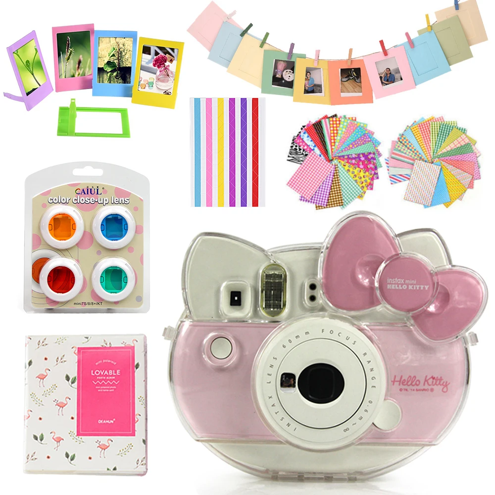 Crystal Transparent Protector Instax Mini Hello Kitty Case Bag+Album+ 10 in 1 Accessories Set For Fujifilm instax Kitty Camera