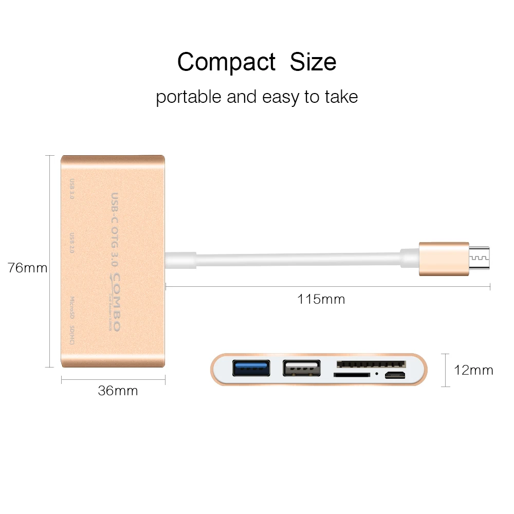 Usb концентратор 5 в 1 USB C 3 Type с картридером 0 мультисплиттер для Macbook Pro Air c OTG