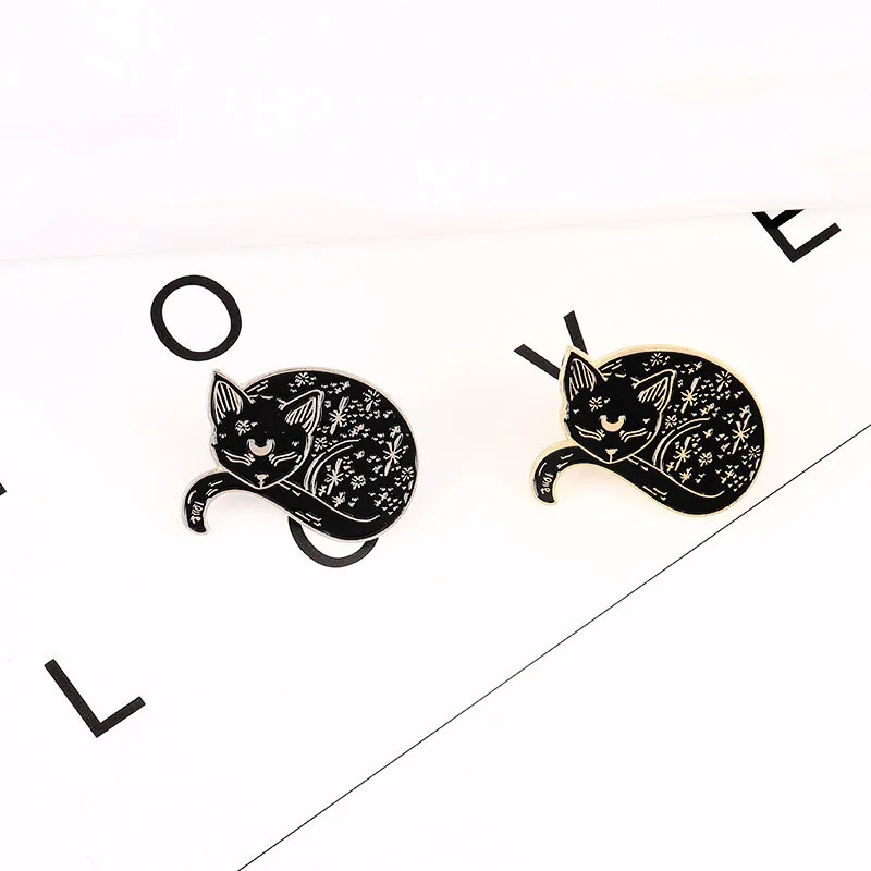 Брошь в виде кошки ведьмы эмалированная булавка золотые спальные Броши с котами