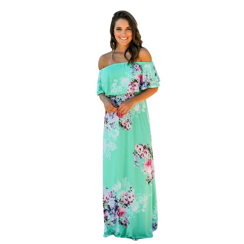 Летние платья 2019 Boho стиль с открытыми плечами без бретелек коротким рукавом