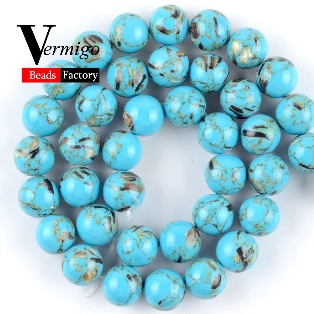 Бирюзовый камень в форме ракушки голубого озера круглые бусины Подвески для