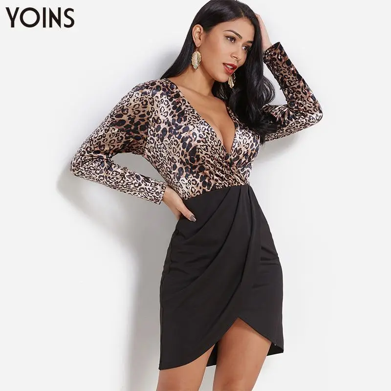 YOINS 2019 осень-зима Для женщин обаятельные леопардовые вечерние плиссированное