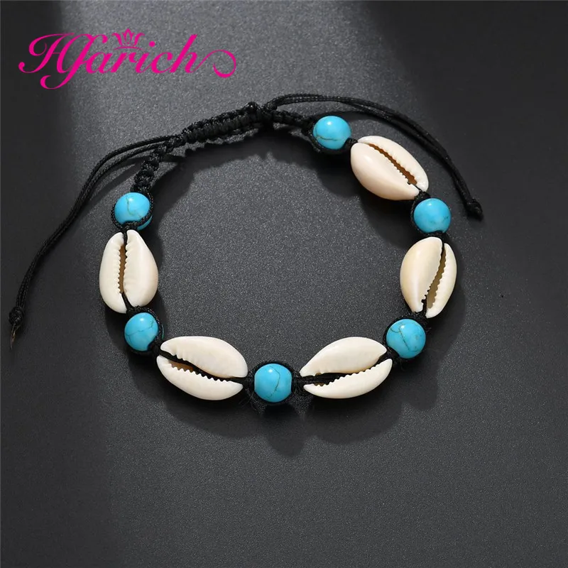 Hfarich модные популярные браслеты Cowrie Shell для женщин нежные синие Бусины Цвет