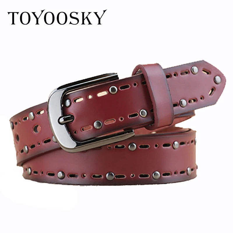 Женский ремень с заклепками TOYOOSKY винтажный из натуральной кожи высокого