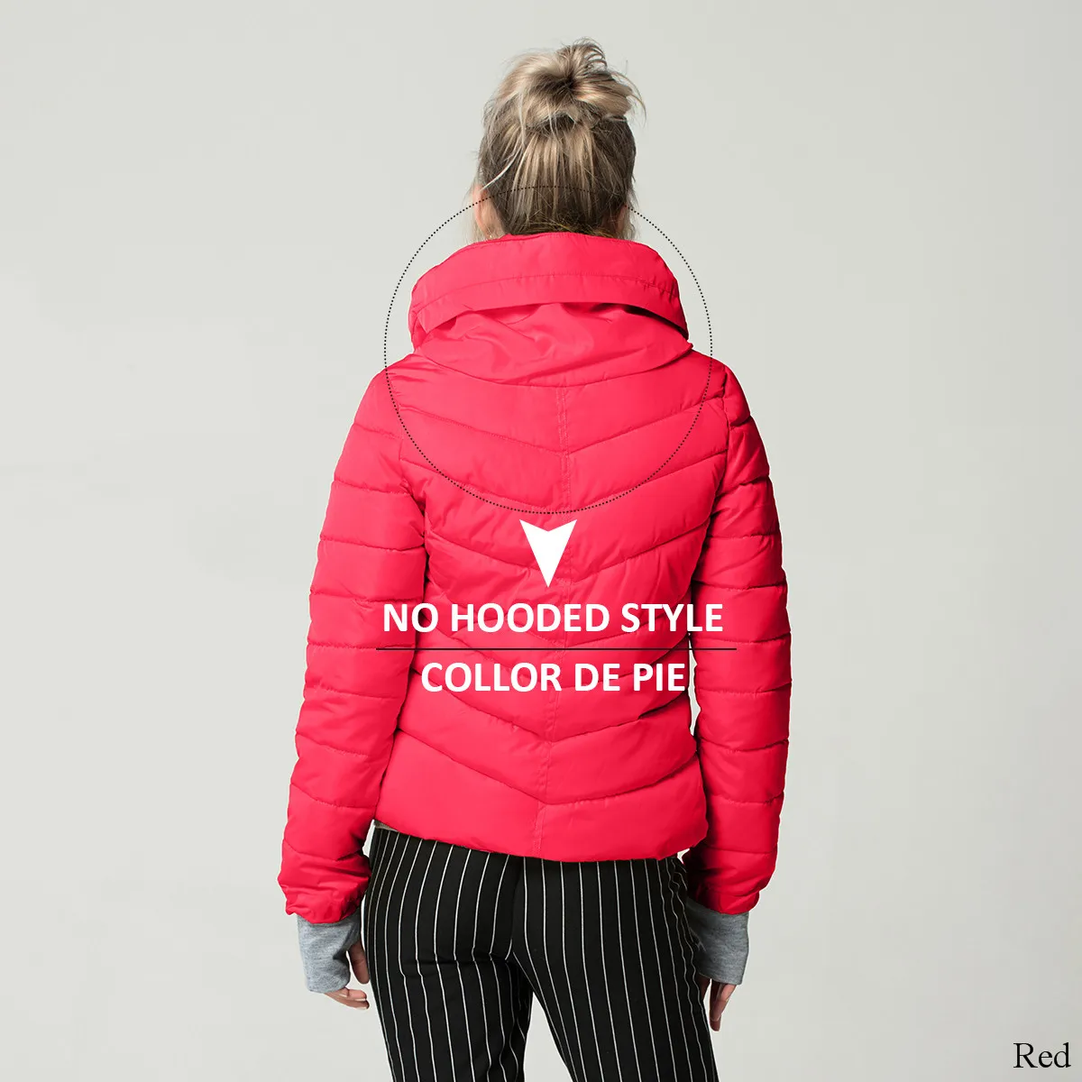 Short Autumn Winter Jacket Women Parkas Hooded Coats Female Wadded Jacket Women Parka Padded Jacket With Gloves chaqueta mujer - Цвет: Red--No Hooded