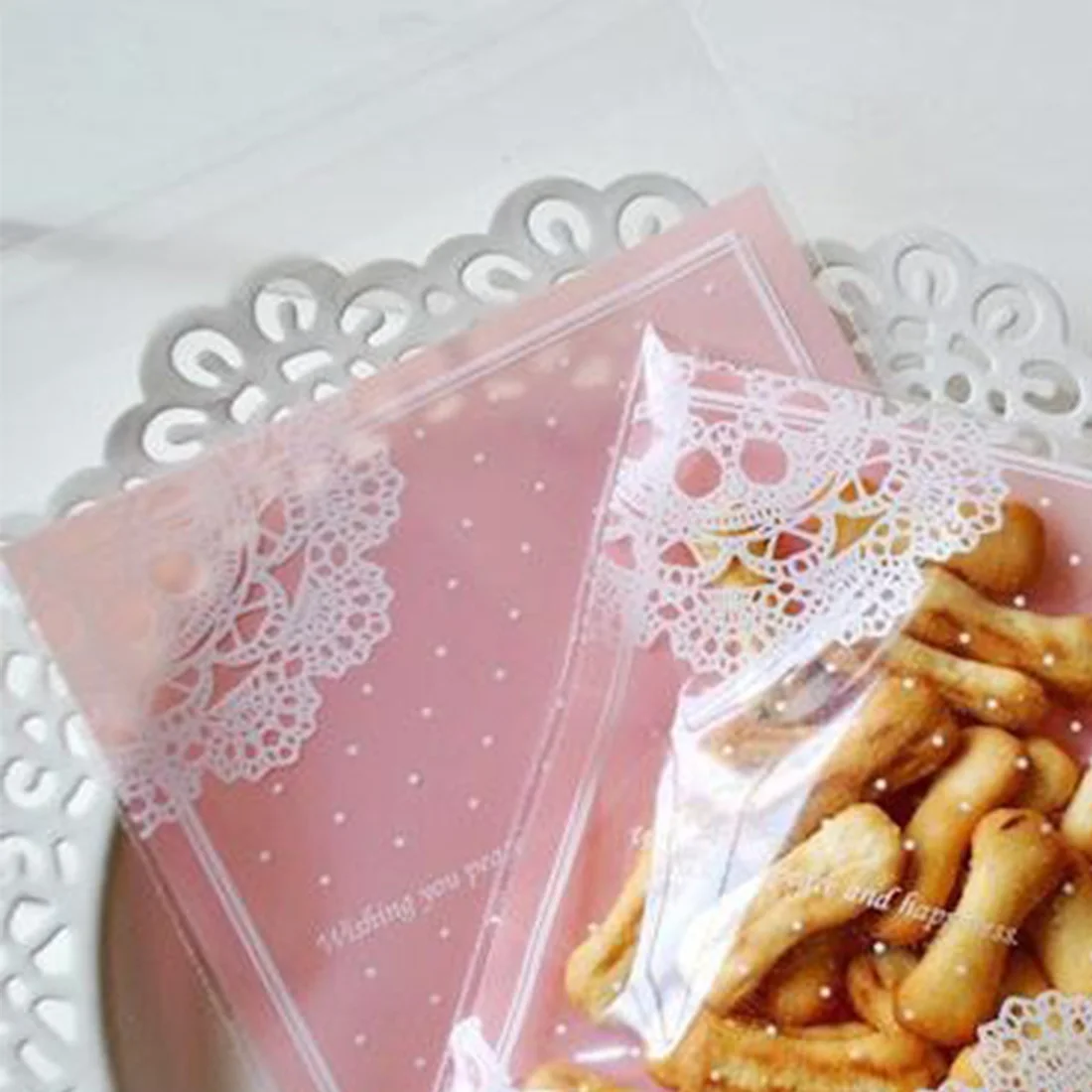 Милые 100 шт милые розовые кружевные подарочные пакеты упаковка для