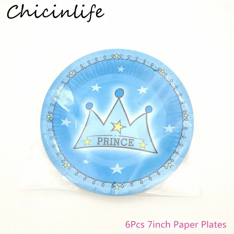 Chicinlife 6 штук пакет Принцесса Принц одноразовые бумажные тарелки мальчик/девочка