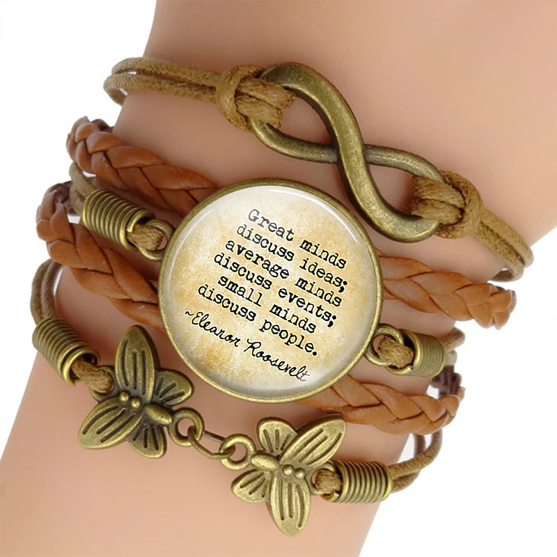 

Eleanor Roosevelt Quote Glass Cabochon Woven Rope Bracelet & Bangle Literary Jewelry Gifts for Friend