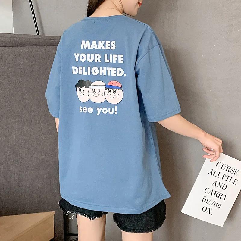 Новинка 2019 Хлопковая женская футболка в стиле Харадзюку с принтом Топы И