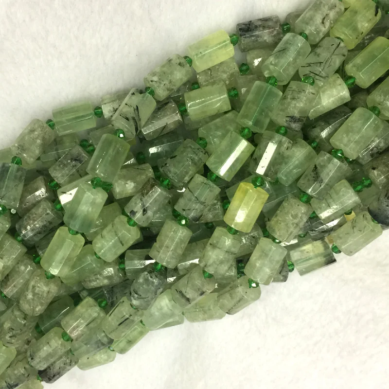 

Wholesale Natural Genuine Green Prehnite Faceted Hand Cut Tube Loose Beads Barrel Column Beads 15" 04272