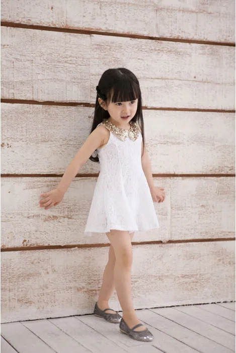 2020 Summer Baby Girls Dress Child Sleeveless Lace Paillette Turn-Down Collar Princess Kid School Perform | Детская одежда и обувь