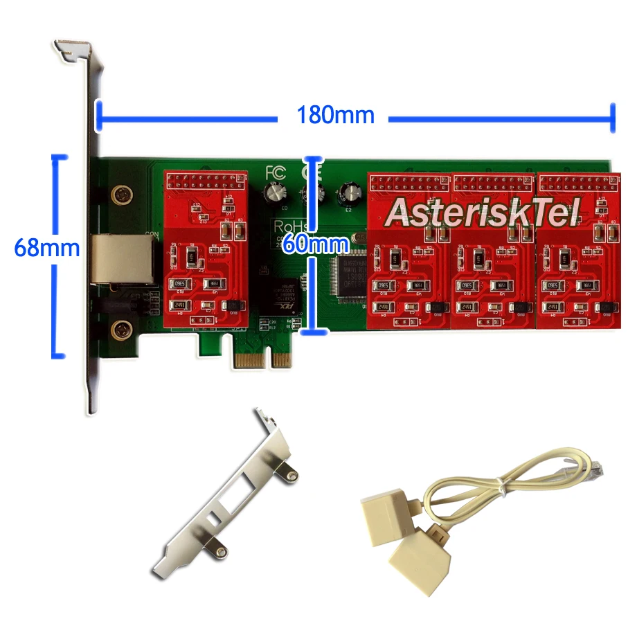 TDM410E with 2U Low Profile - 4 FXO card supports Asterisk elastix freepbx tdm400 tdm410p PCI-E Card | Мобильные телефоны и