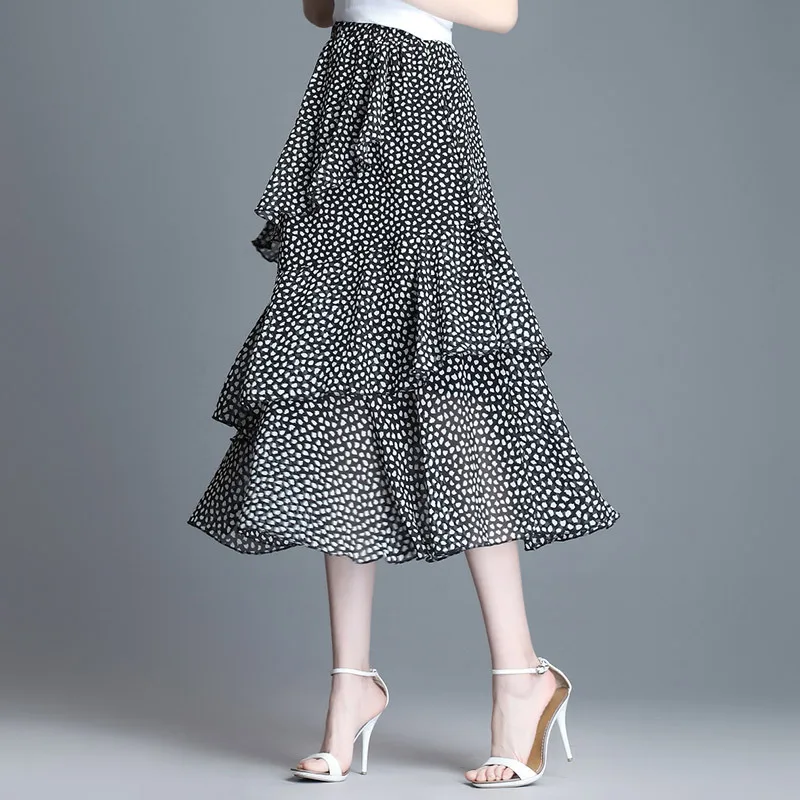2019 Лето Высокая талия тонкая женская юбка Макси-Тюль леопардовая трапециевидная