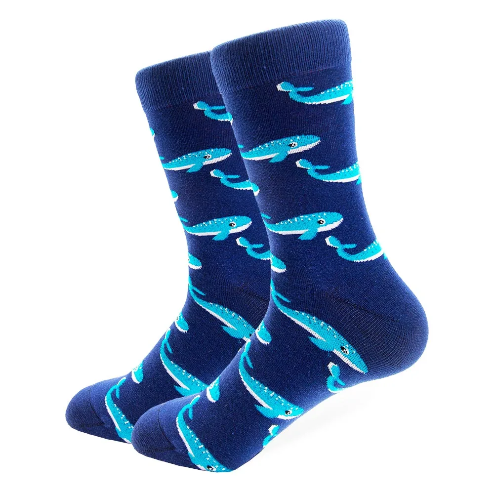 10 Pairs/lot Colorful Combed Cotton Socks Men's Long Tube Funny Shark Skull Panda Pattern High Quality Crazy Casual | Мужская одежда