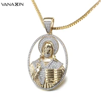 vanaxin vintage jesus bible pendantsnecklaces paved cz inlaid hip hop wholesale jewelry oval necklace men goldsilver color