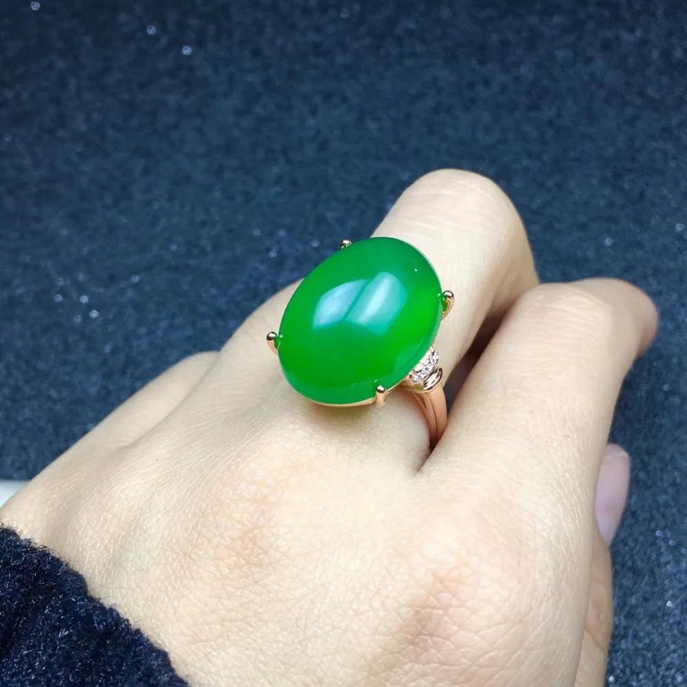 

KJJEAXCMY fine jewelry 925 Pure silver natural green jade medulla ring inlay decoration wildflowers simple oval shape