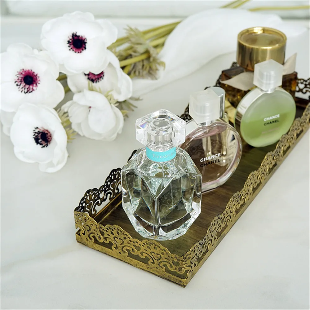 Винтажный Золотой металлический поднос для хранения шикарный прямоугольник