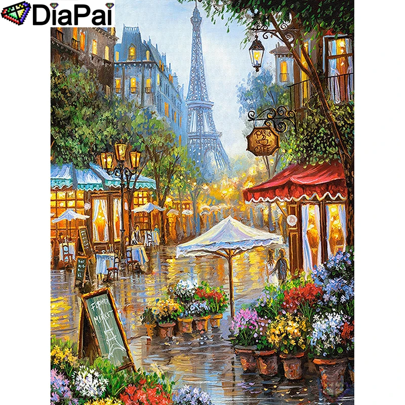 

DIAPAI 5D DIY Diamond Painting 100% Full Square/Round Drill "Oil painting tower" Diamond Embroidery Cross Stitch 3D Decor A21642