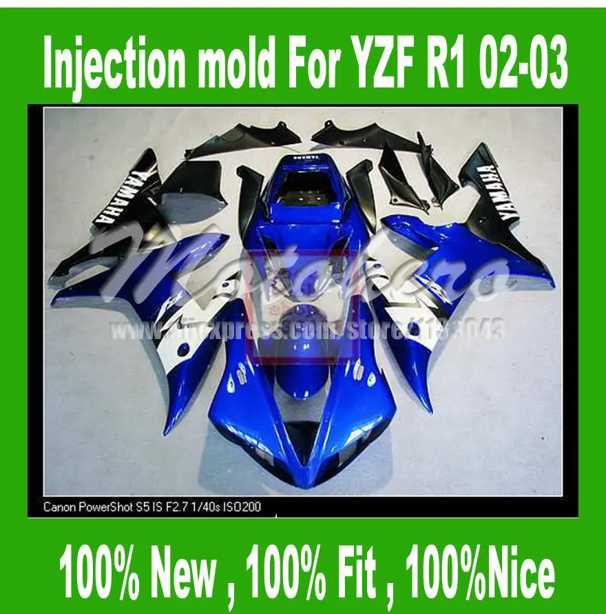 

100%Fit Injection fairings for Yamaha YZF R1 2002 2003 YZF R1 02 03 YZF1000 R1 YZF-R1 02-03 fairing kits Blue white black #54KK
