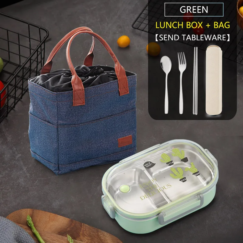 WORTHBUY японский картон Ланч-бокс 304 из нержавеющей стали Bento box для детей контейнер для хранения еды герметичный Bento Ланч-бокс - Цвет: 1 Layer Green Set