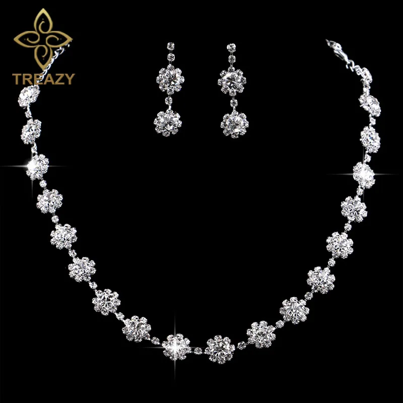 TREAZY Серебряный Цвет Кристалл наборы свадебных ювелирных изделий Роскошный