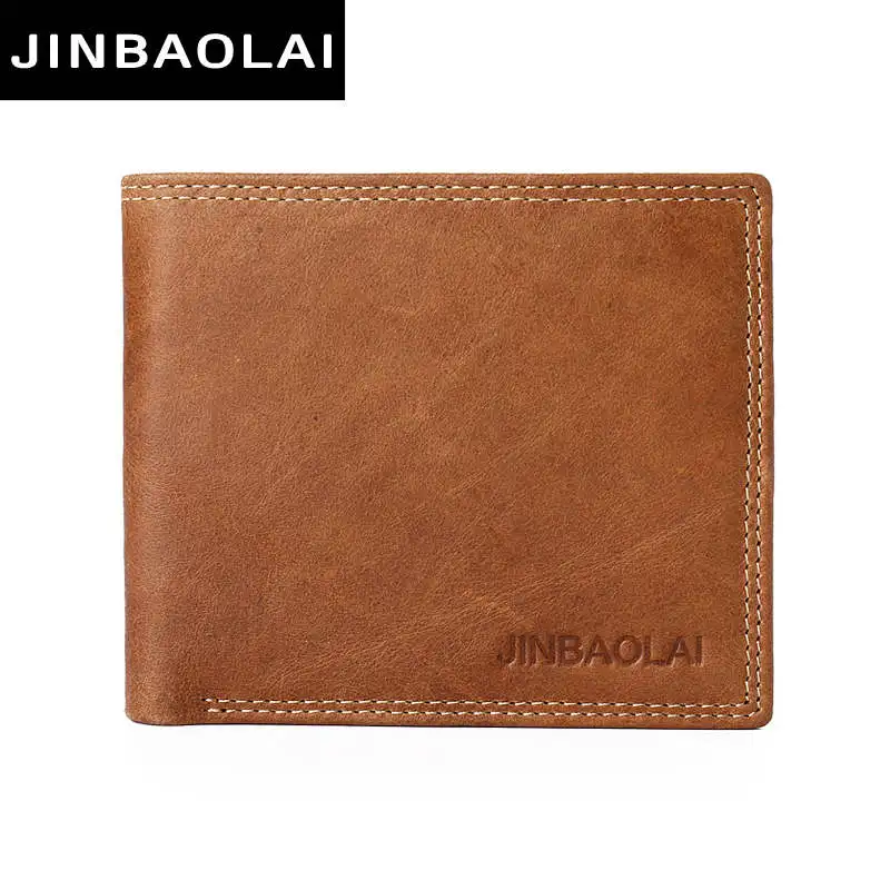 JINBAOLAI cow leather original brand male wallet fashion double suture design bifold wallets for men hight quality leather walet - Цвет: brown
