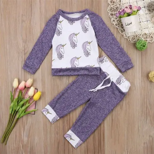 Newborn Baby Girl Unicorn Clothing Top T-shirt+Long Pants Jumpsuit Bodysuit Clothes Outfit 0-24M | Детская одежда и обувь