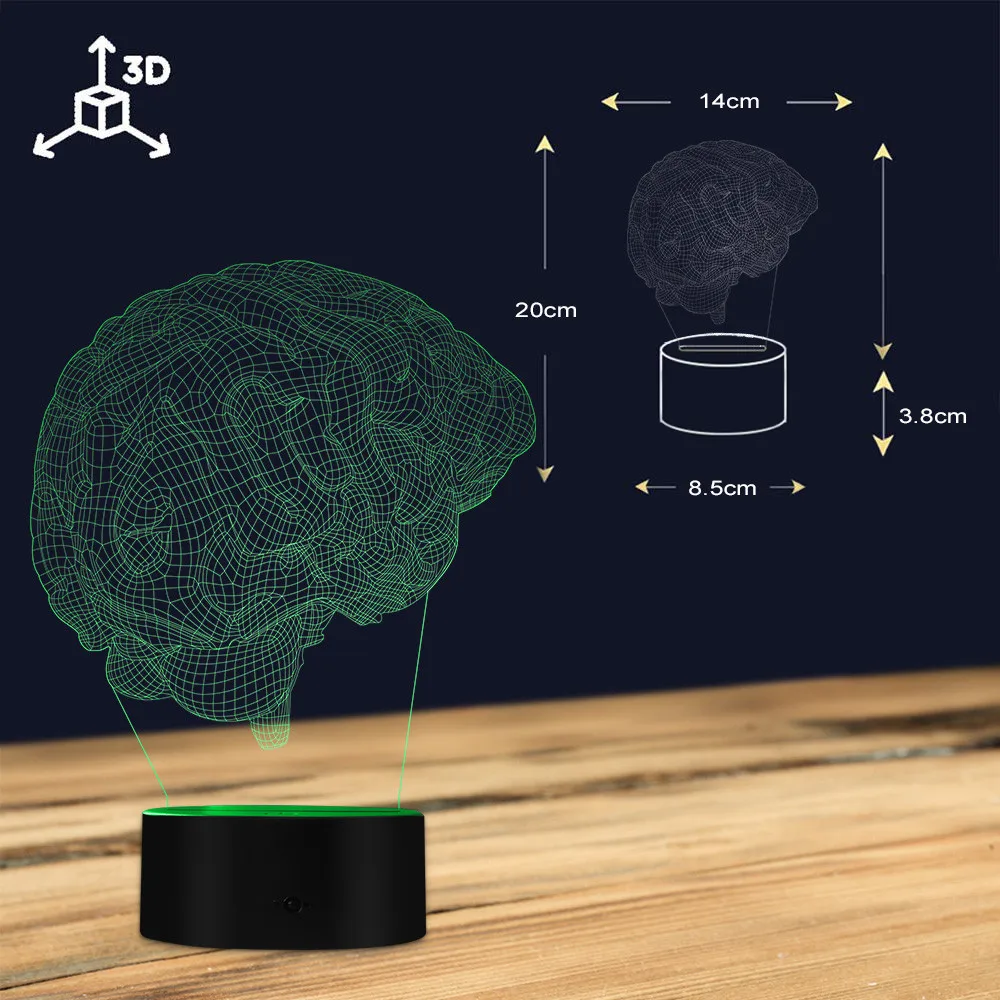 Анатомический мозг Форма 3D Оптическая иллюзия ночной Светильник медицинская наука мозговой орган волшебный светильник креативный Настольный светильник