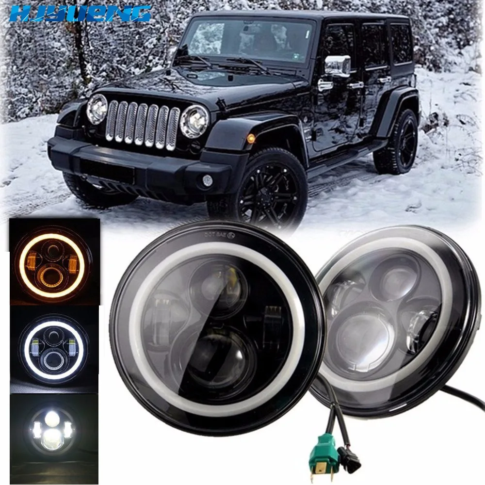 Toyota Land 7 дюймовый проектор фары H4 H13 DRL &quotкруглый светодиодный подсветка Angel Eyes Для