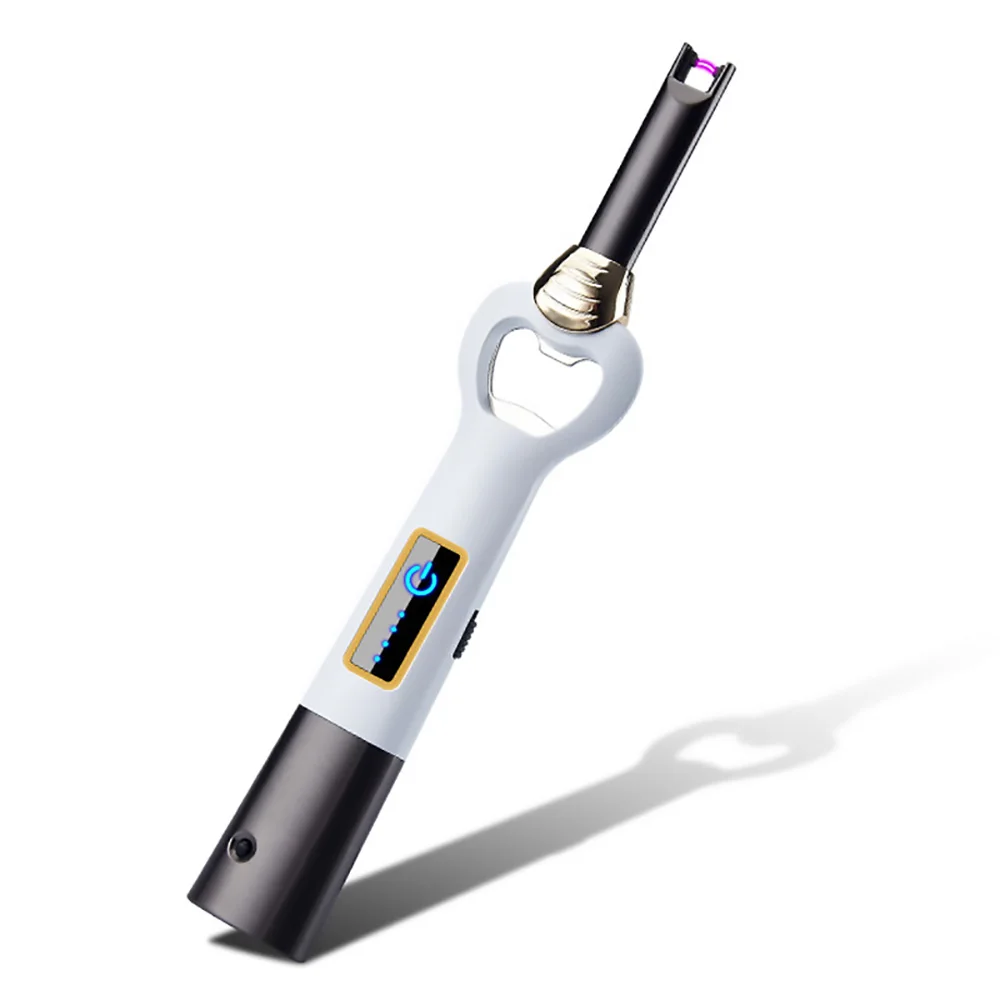 White and black Arc USB Зажигалка 3 в 1 многофункциональная al электронная ветрозащитная газовая зажигалка печь воспламенитель LDE освещение и открывалка для бутылок - Цвет: White and black