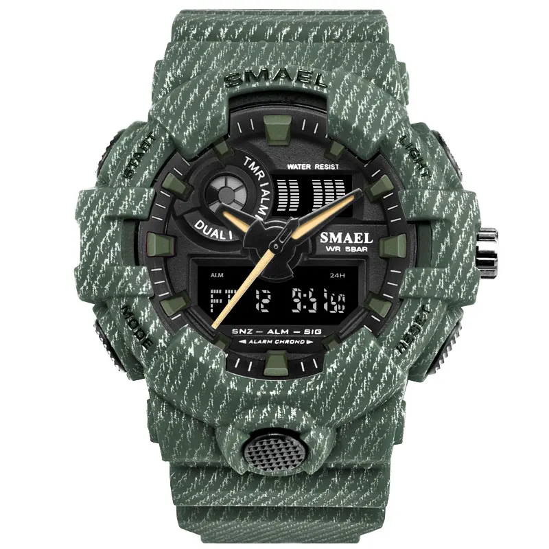 Green Для мужчин часы белый Dual Time SMAEL Спорт Часы Будильник 8001 Военная Униформа армии наручные часы водонепроницаемые мужские часы relogio masculino - Цвет: Green