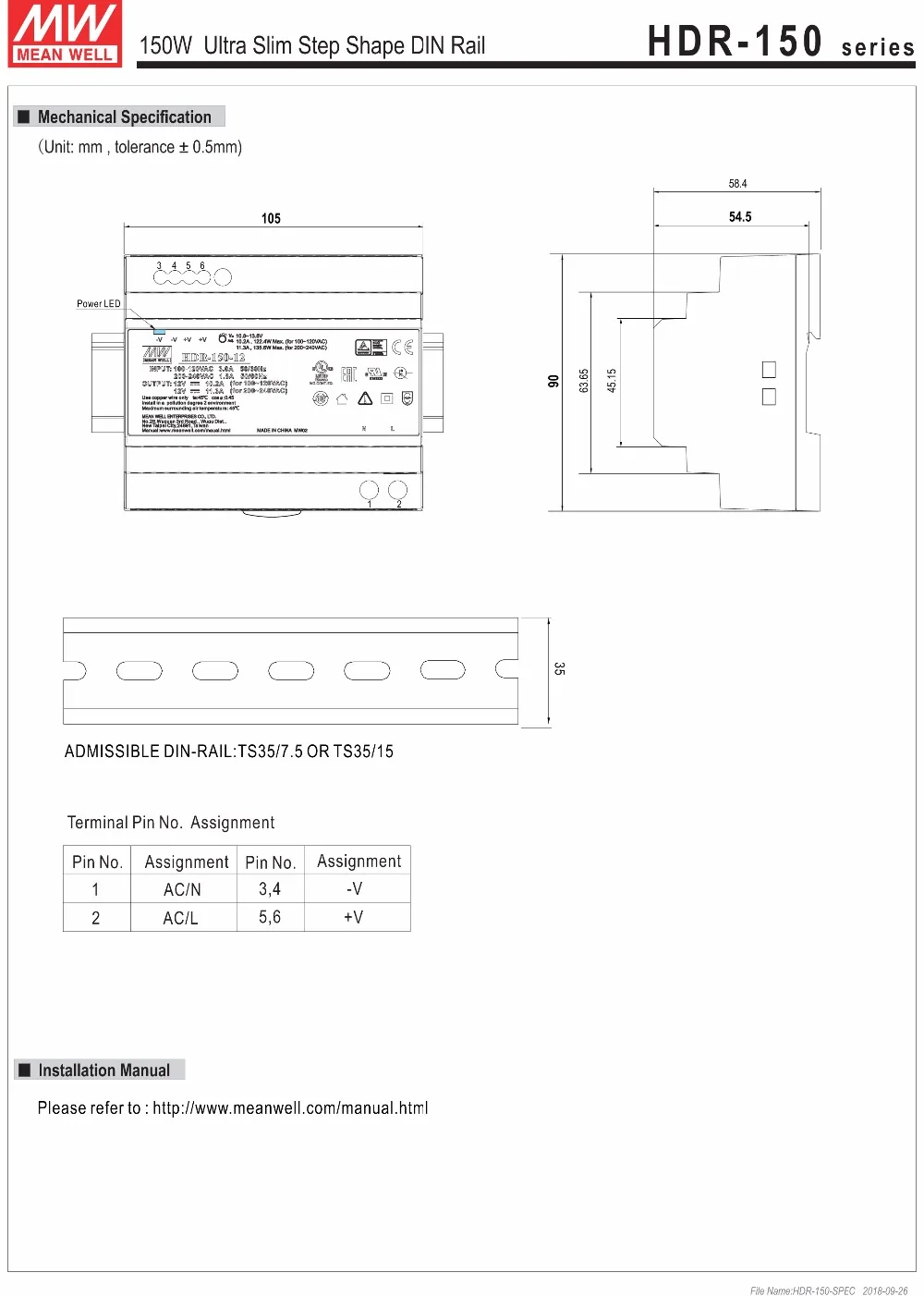 12V 15V 24V 48V MEAN WELL 150 Вт 11.3A 9.5A 6.2A 3.2A промышленные на din-рейку Питание HDR-150-5 HDR-150-12 HDR-150-15 HDR-150-24