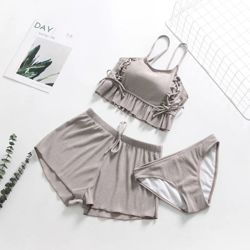 Бак купальник в форме сердца с шортами танкини набор ванный комплект из 3