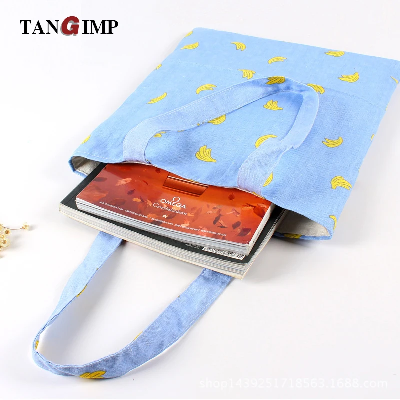 TANGIMP милые сумочки с бананами в синем хлопковом белье шоппер Tote opvouwbare tas Eco девушки