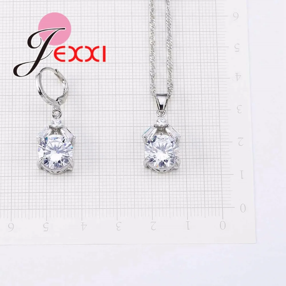 

Charm Women Crystal Jewelry Sets For Party Birthday Gift Silver Pendants Necklace Earrings Set Bridal Wedding Jewelry