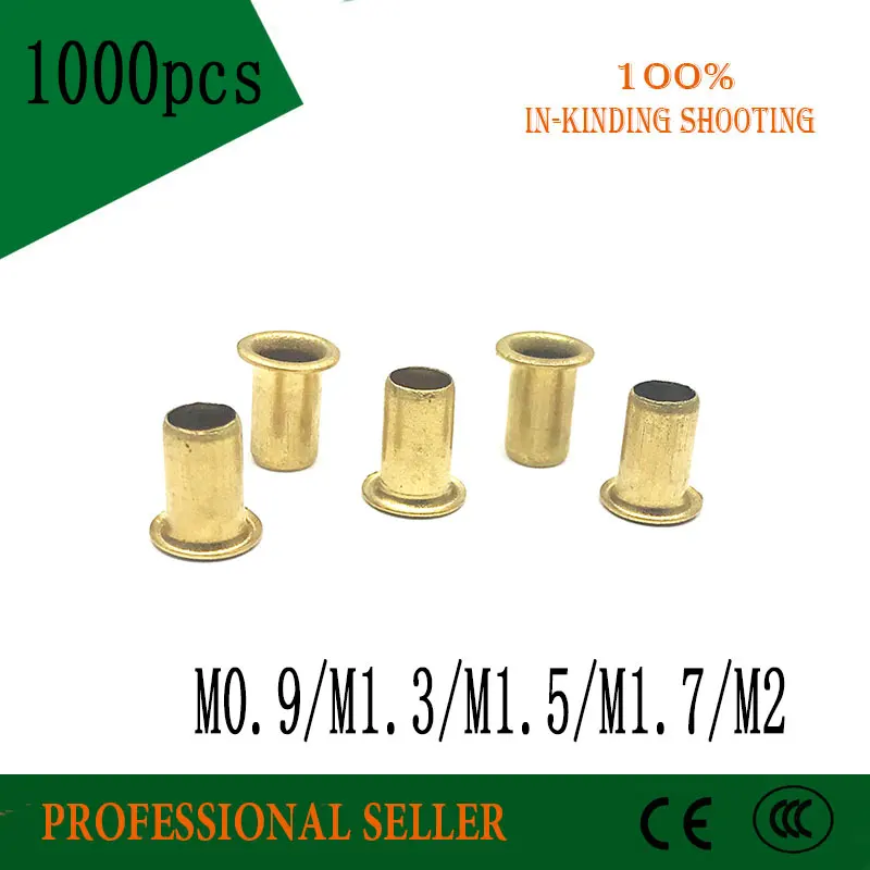 Заклепки 1000 шт. M0.9 M1.3 M1.5 M1.7 M2 медные бронзовые заклепки с отверстиями латунные