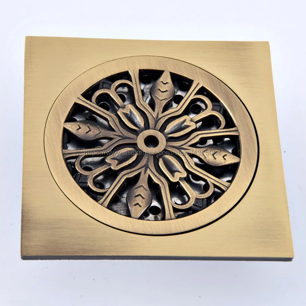 

Shower Drains 10*10cm Square Bath Drains Strainer Hair Antique Brass Fish Carved Bathroom Floor Drain Waste Grate Drain Nhr079