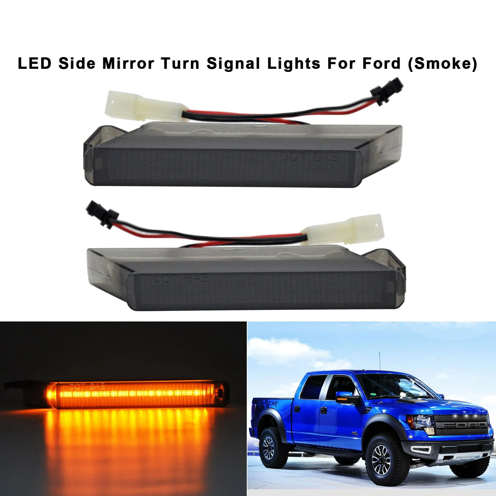 

2PCS Smoked lens Amber LED Side Mirror Lamp Turn Signal Light For Ford F150 2004-2014,for Lincoin Mark LT 2006-2008