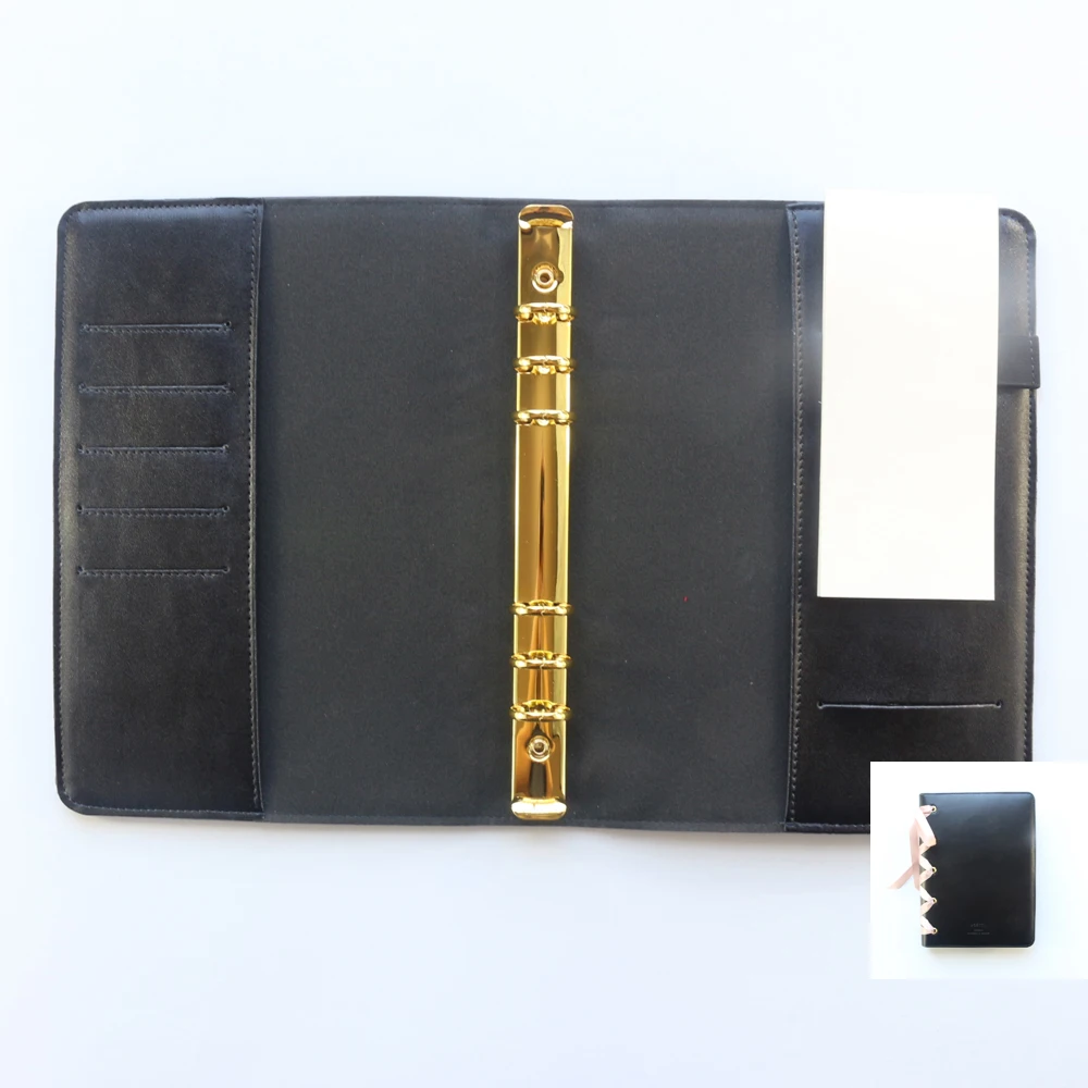 black only leather Domikee милые офисные школьные спиральные записные книжки журнальные канцелярские принадлежности, kawaii человек binder Еженедельный планировщик, органайзер, подарок, A5A6 - Цвет: black only leather