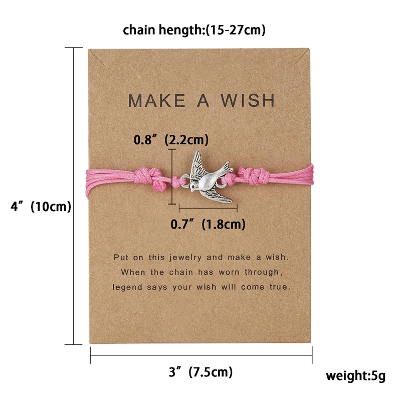 Женский плетеный браслет Rinhoo 10*7 5 см с надписью wish Paper Card и подвеской в виде